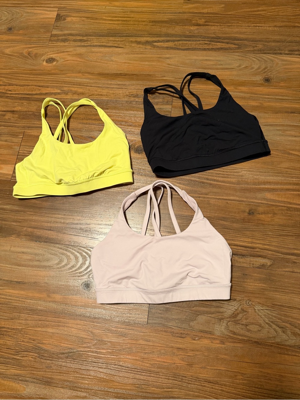 lululemon Energy Sports Bra Trio - Black, Yellow, Light Pink